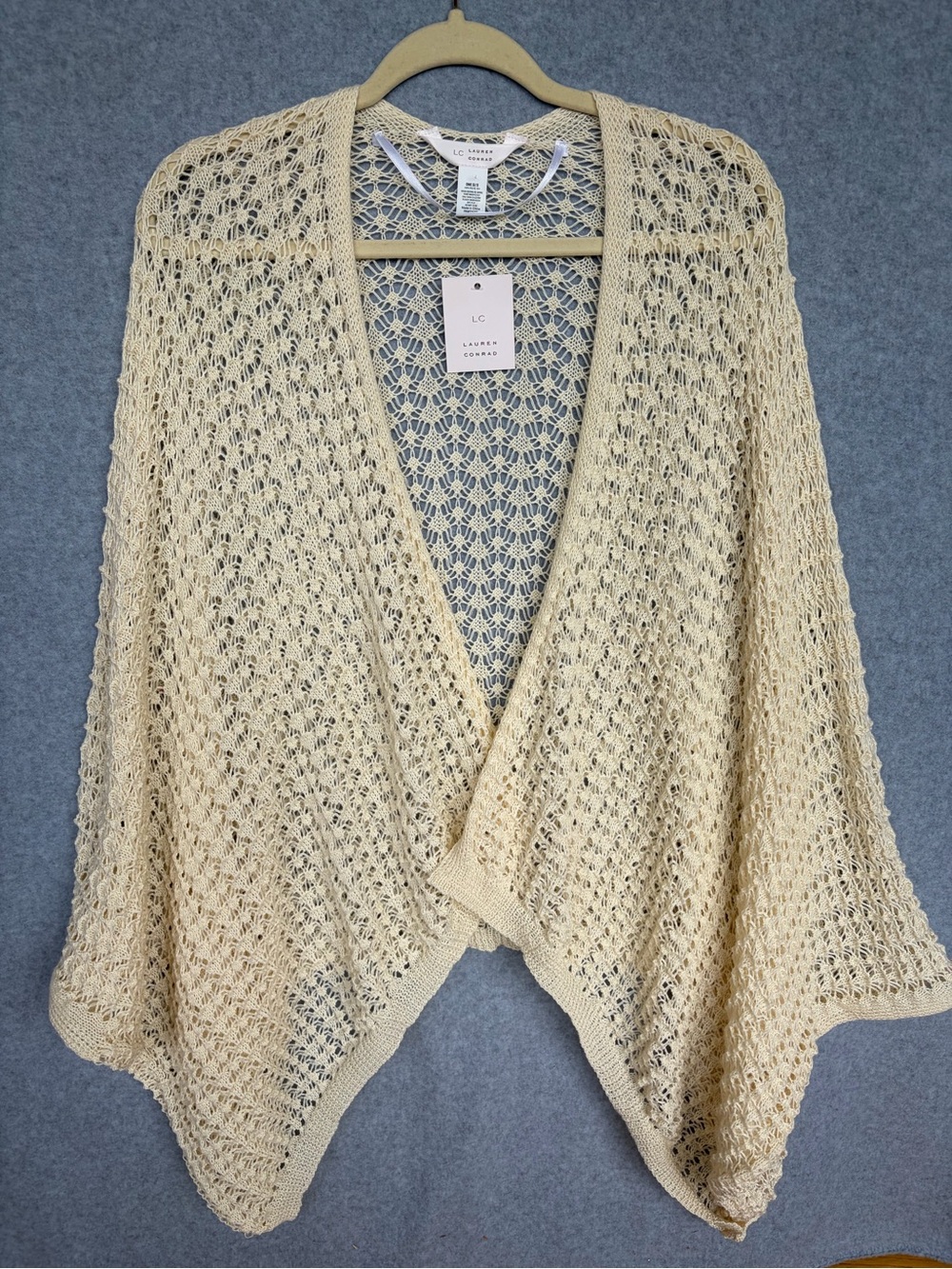 LC Lauren Conrad Cream Open-Knit Poncho Sweater